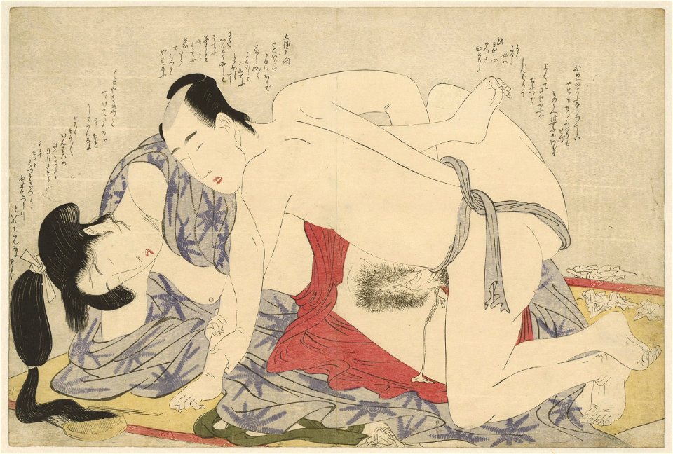 Jong getrouwd stel, de liefde bedrijvend op een zomerslaapmat-Rijksmuseum RP-P-2006-278