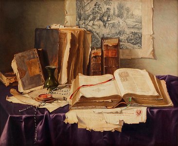 Josef Jurutka Stillleben mit alten Büchern und Urkunden