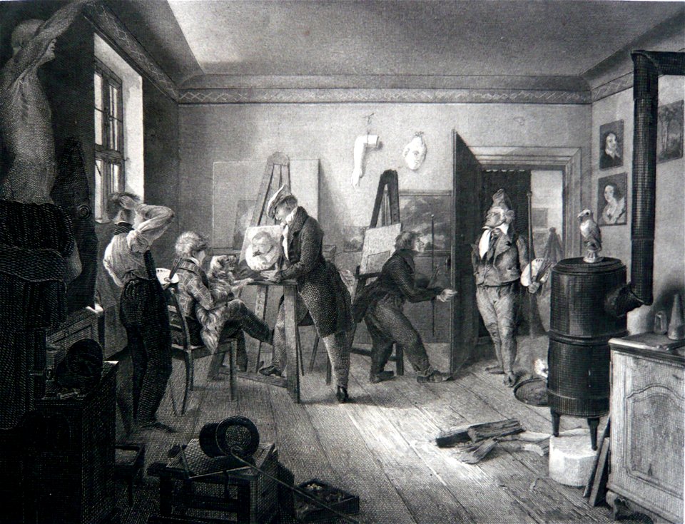 Josef Danhauser, Komische Szene in einem Maleratelier, um 1830