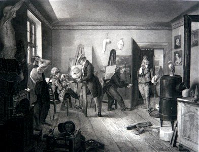 Josef Danhauser, Komische Szene in einem Maleratelier, um 1830