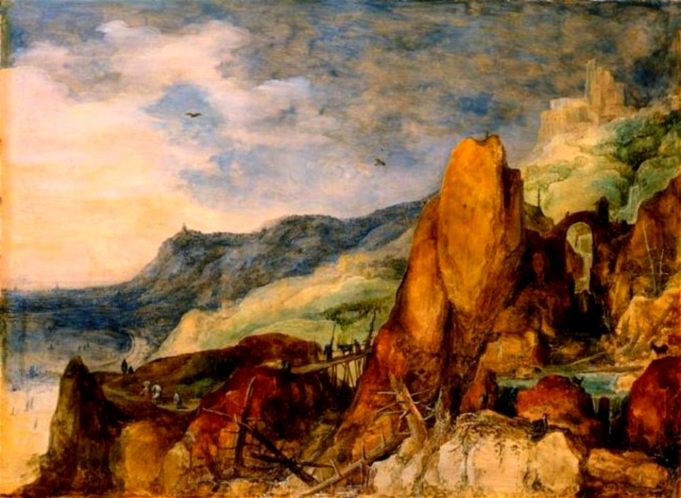 Joos de Momper (II) - Berglandschap met dennenstammen in een stroom - Gal.-Nr. 870 - Staatliche Kunstsammlungen Dresden