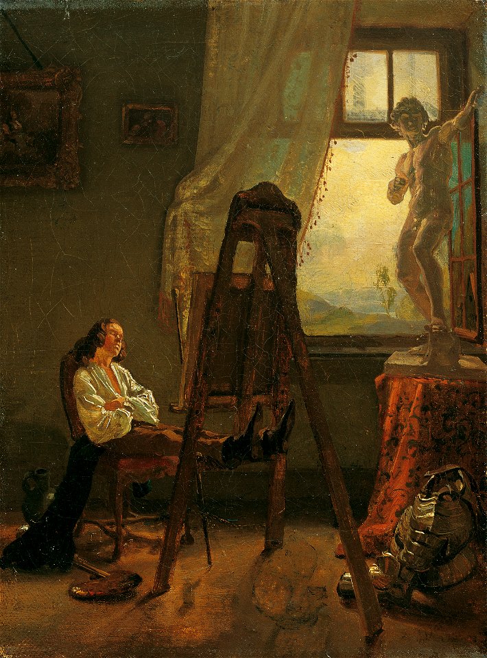 Josef Danhauser - Der eingeschlafene Maler im Atelier - 5441 - Österreichische Galerie Belvedere