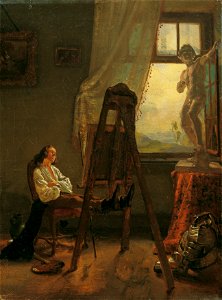 Josef Danhauser - Der eingeschlafene Maler im Atelier - 5441 - Österreichische Galerie Belvedere