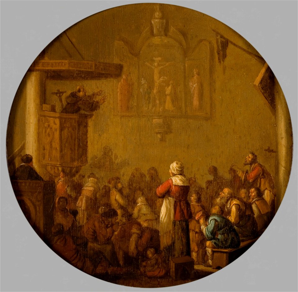 Joost Cornelisz. Droochsloot - Kerkinterieur tijdens preek - BR0001 (R447) - Rijksmuseum Twenthe