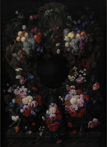 Joris van Son - Stone Cartouche with Fruit and Flower Garland - KMSsp289 - Statens Museum for Kunst