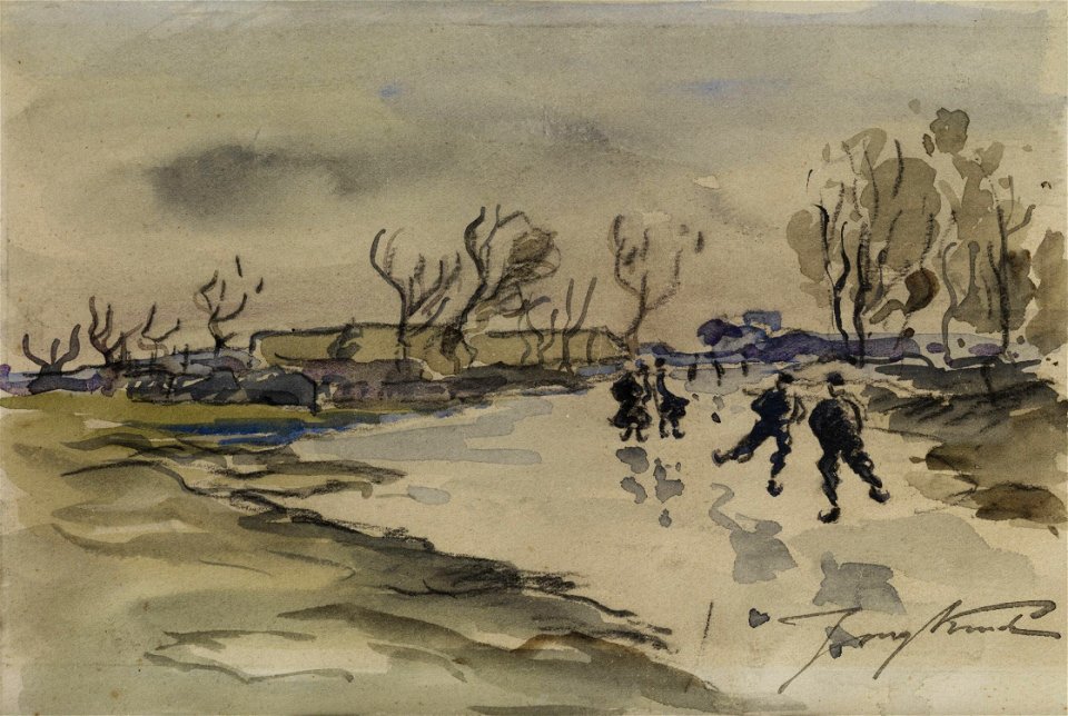 Jongkind Schlittschuhläufer in Landschaft