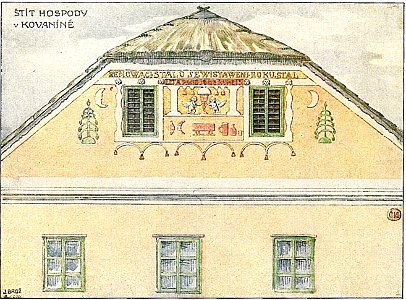Josef Brož (1866-1949) - výzdoba štítu hospody v Kovaníně