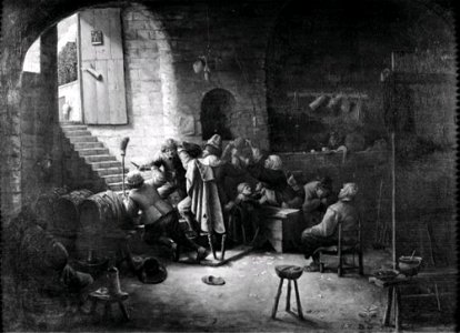 Joos van Craesbeeck - Interieur van herberg 't Wapen van Antwerpen met vechtende en drinkende mannen - 731 - Royal Museum of Fine Arts Antwerp