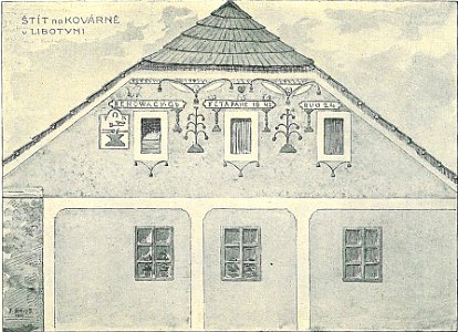 Josef Brož (1866-1949) - štít na bývalé kovárně v Libotyni