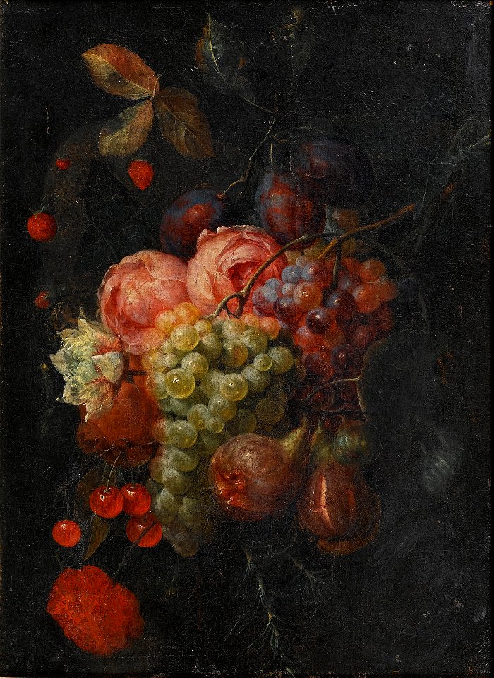 Joris van Son - A garland with roses, figs, grapes, ivy and cherries