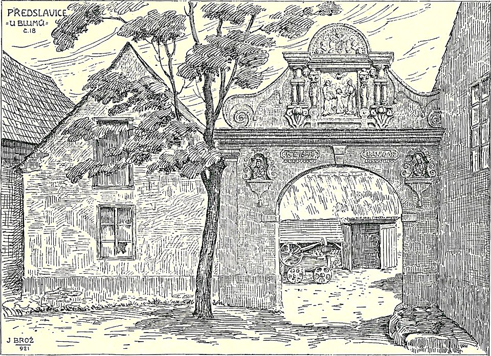 Josef Brož (1866-1949) - výzdoba vrat živnosti u Blumů v Předslavicích