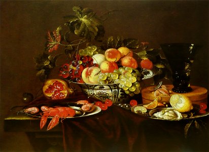 Joris van Son - Nature morte crustacés, fruits. Free illustration for personal and commercial use.