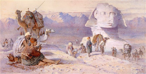 Joseph Austin Benwell Rastende bei der großen Sphinx von Gizeh 1886. Free illustration for personal and commercial use.