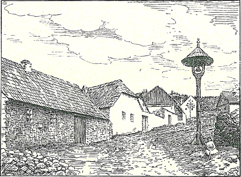 Josef Brož (1866-1949) - náves se zvoničkou v Horní Kozlí