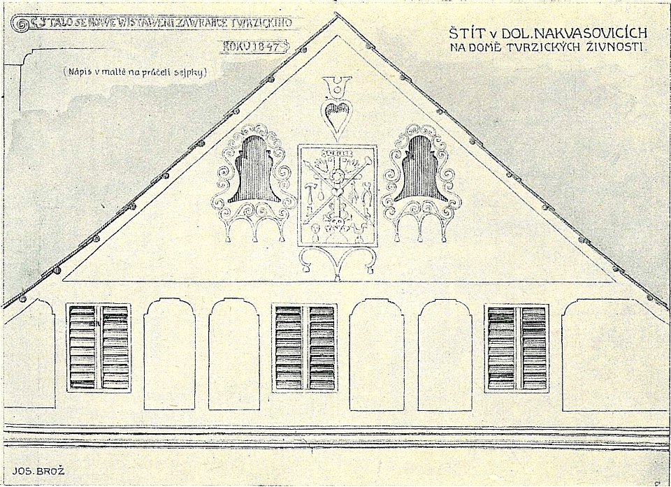 Josef Brož (1866-1949) - štít na domě Tvrzických v Dol. Nakvasovicích