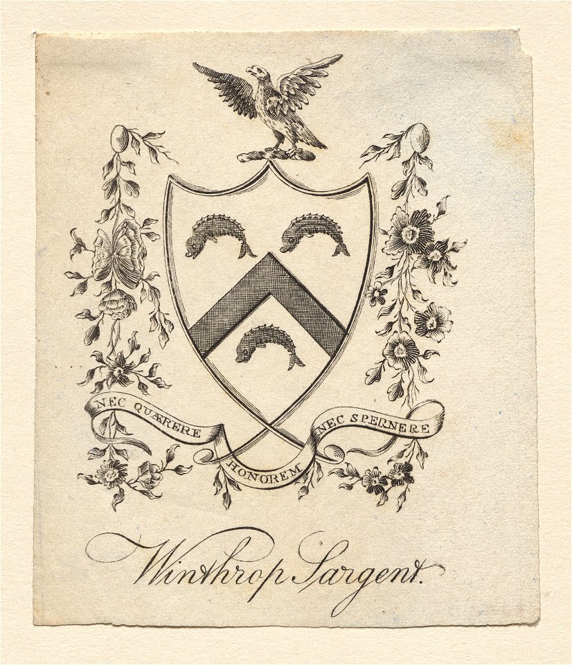 Joseph Callender (American, 1751-1821) - Bookplate, Coat of Arms with Winthrop Sargent inscribed below - 1918.148 - Cleveland Museum of Art