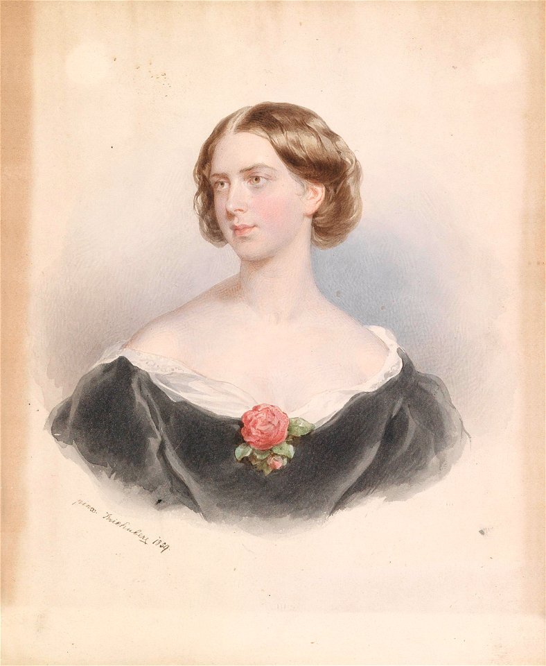 Josef Kriehuber Bildnis einer jungen Frau mit Rose 1859