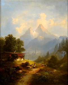 Josef Thoma Almhütte mit Blick auf ein Bergmassiv