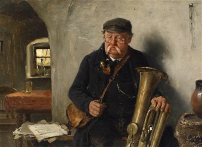 Josef Kinzel Der Tubaspieler 1892. Free illustration for personal and commercial use.