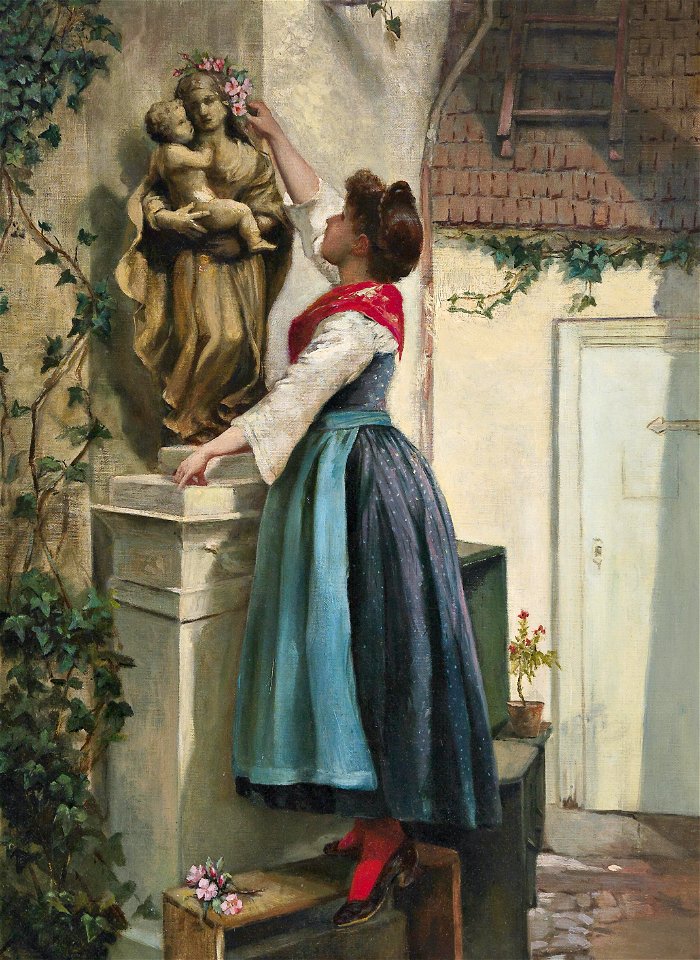 Josef Kinzel (attr) Blumenschmuck für die Marienstatue