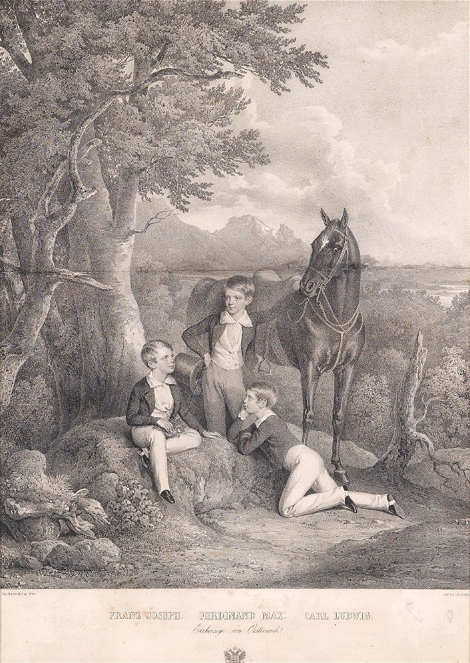 Josef Kriehuber Die Erzherzöge Franz Joseph - Ferdinand Max - Carl Ludwig 1844