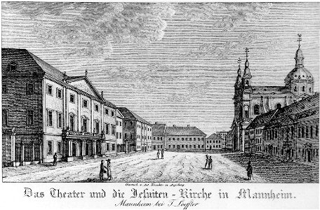 Joseph Anton Klauber Mannheim Theater und Jesuitenkirche ca1810