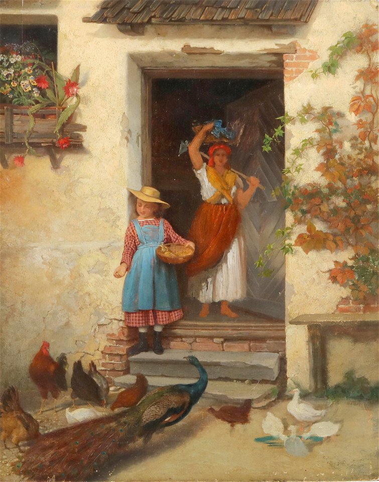 Josef Büche (attr) Fütterung im Hinterhof