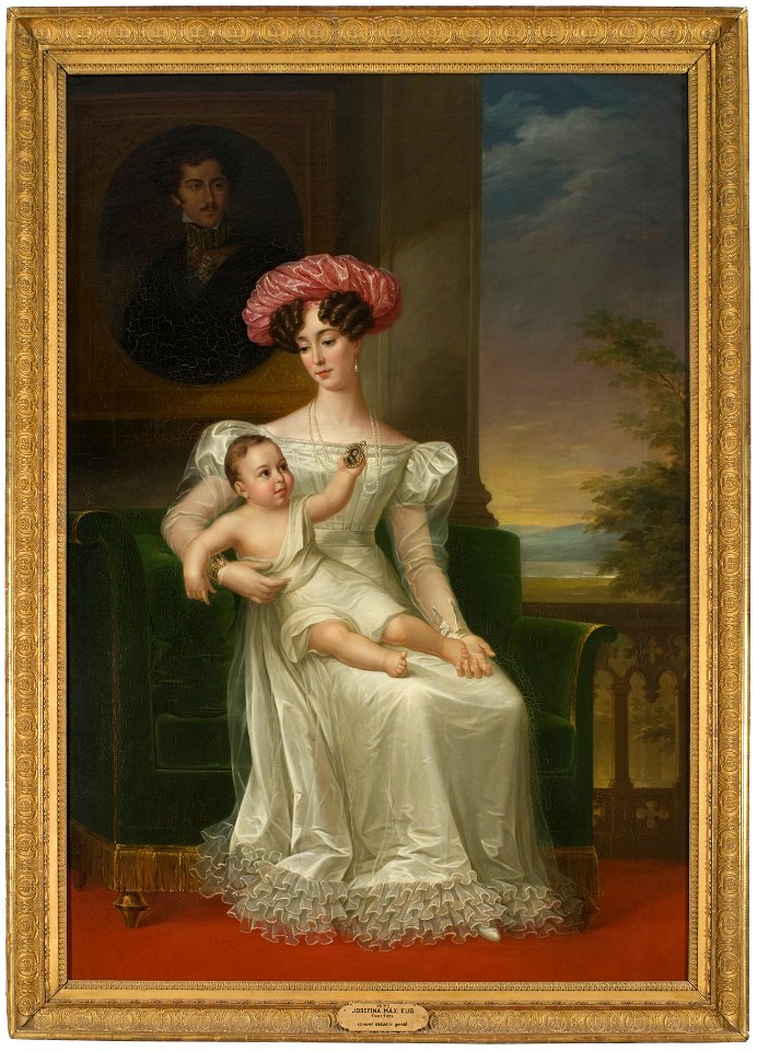 Josefina Maximiliana Eugenia Napoleana, 1807-1876, drottning av Sverige, med sonen Karl (XV) - Nationalmuseum - 33737