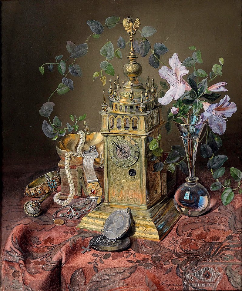 Josef Neugebauer Stillleben mit Uhr 1873