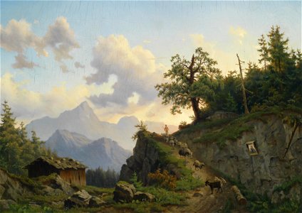 Josef Thoma Schafhirte mit seiner Herde am Heimweg