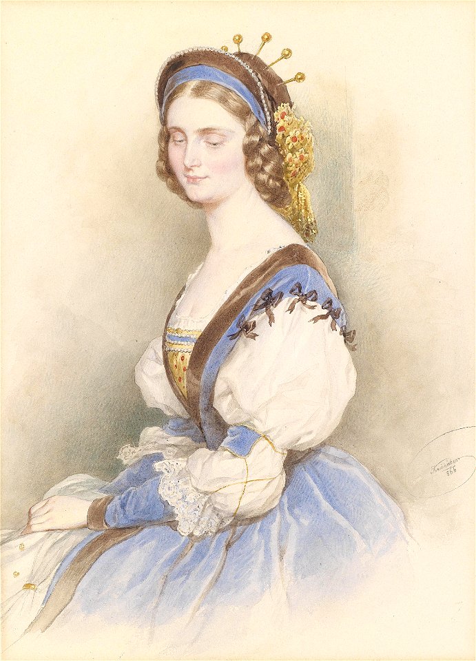 Josef Kriehuber Bildnis einer jungen Dame in blauem Kleid 1866