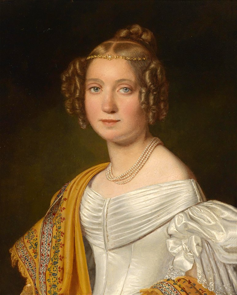 Joseph Bernhardt Portrait einer jungen Dame in weißem Kleid 1836