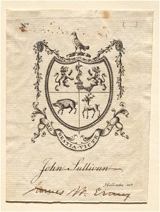 Joseph Callender (American, 1751-1821) - Bookplate, Coat of Arms with John Sullivan inscribed below - 1918.151 - Cleveland Museum of Art