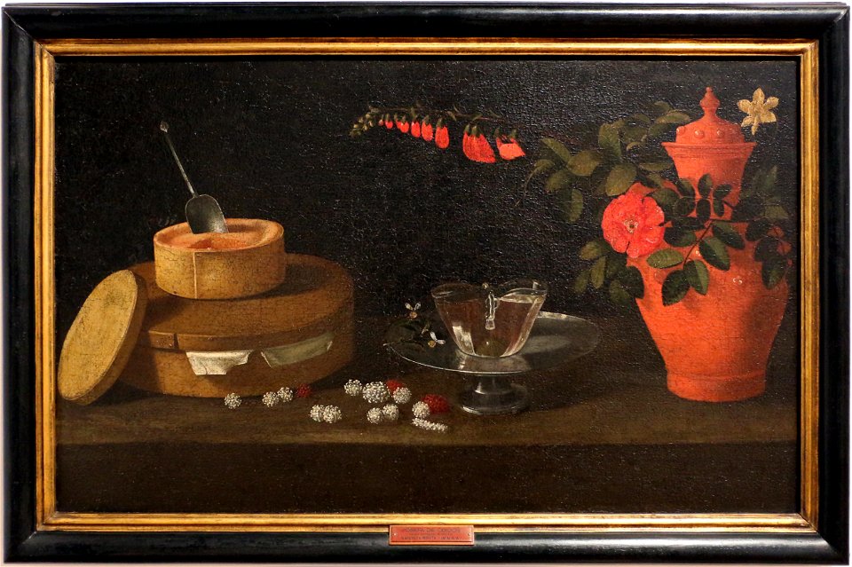 Josefa d'ayala (detta di óbidos), natura morta con scatole, bicchiere e fioriera di ceramica, 1660-70 ca