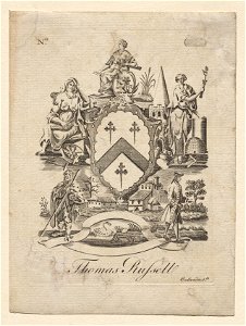 Joseph Callender (American, 1751-1821) - Bookplate, Coat of Arms with Thomas Russell inscribed below - 1918.150 - Cleveland Museum of Art