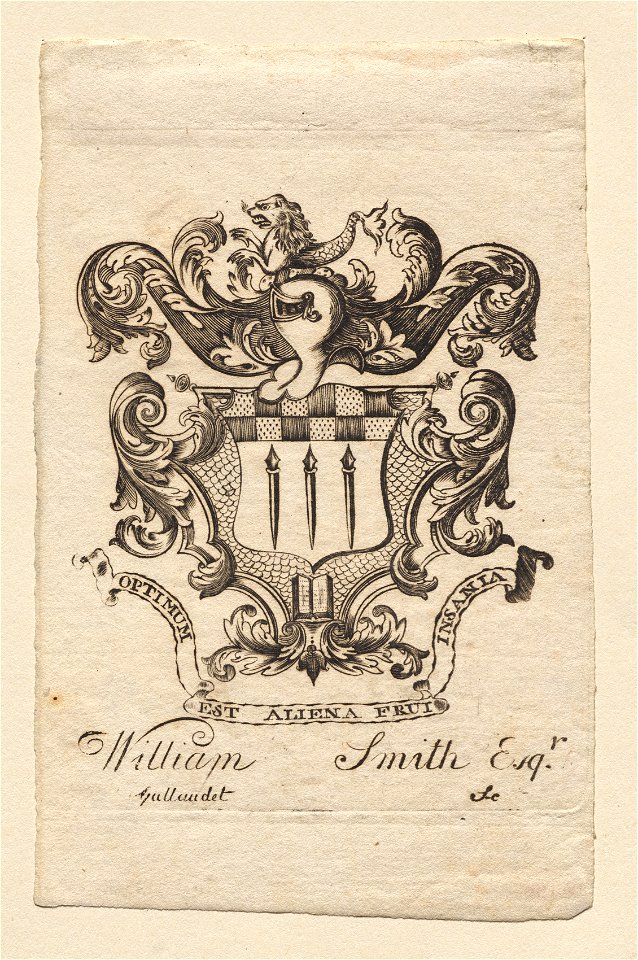 Joseph Callender (American, 1751-1821) - Bookplate, Coat of Arms with William Smith, Esq. inscribed below - 1918.156 - Cleveland Museum of Art