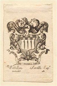 Joseph Callender (American, 1751-1821) - Bookplate, Coat of Arms with William Smith, Esq. inscribed below - 1918.156 - Cleveland Museum of Art