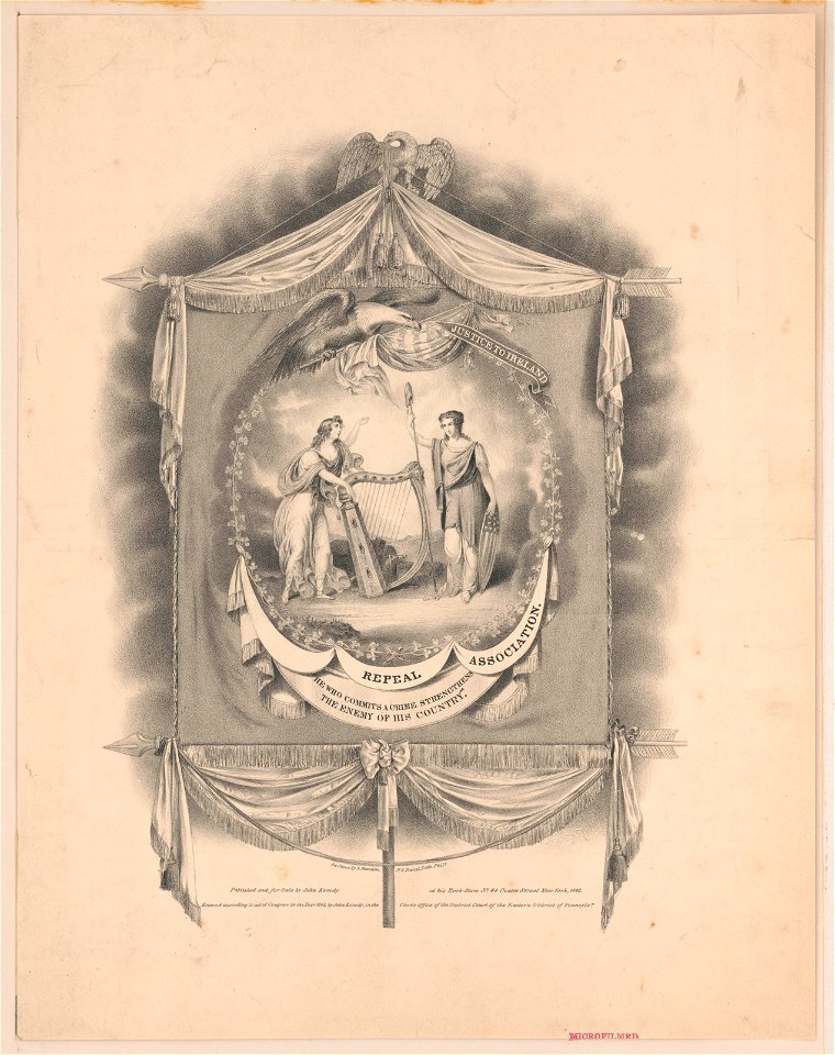Justice to Ireland. (blank) Repeal Association - on stone by A. Newsam ; P.S. Duval, lith., Phila. LCCN2003690761