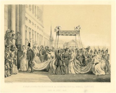 Karl XV och Lovisas av Nassau-Oraniens förmälning 1850. Hemkomsten till Kongl. slottet, 1850-06-19 - Nordiska Museet - NMA.0051134