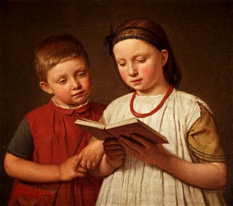 Christen Købke - To læsende børn (1845)