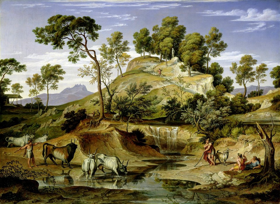 Joseph Anton Koch - Serpentaralandschaft mit Hirten und Rindern an der Quelle