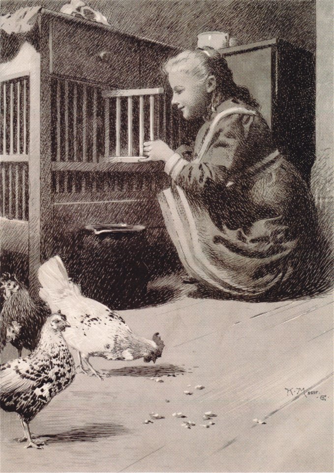 Kolo Moser - Mädchen beim Hühnerstall - 1897