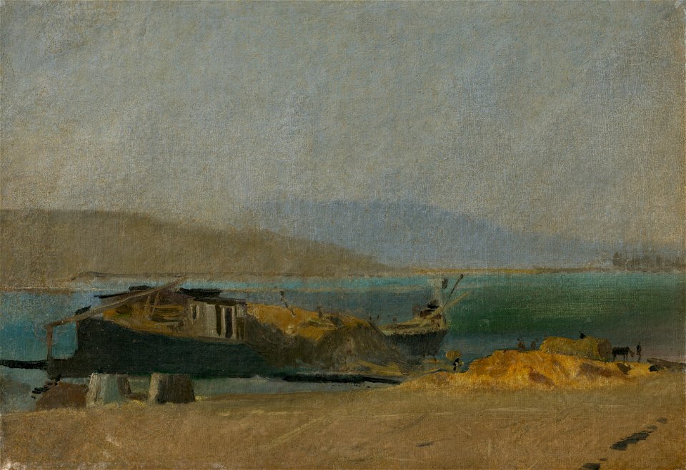 Ladislav Mednyánszky - Cargo Ship on the Danube Riverbank - O 1250 - Slovak National Gallery