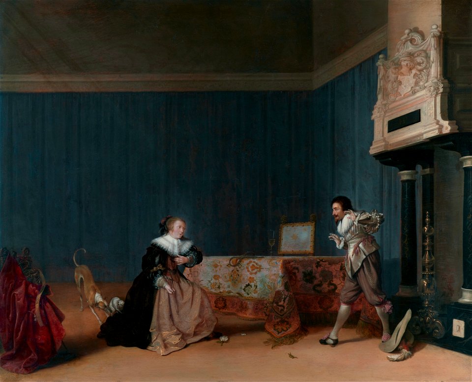 Lady and Gentleman in an Interior - A startling Introduction, by Hendrick Pot