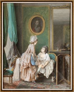 Lady Pulling on her Stockings (Niclas Lafrensen d.y.) - Nationalmuseum - 25375