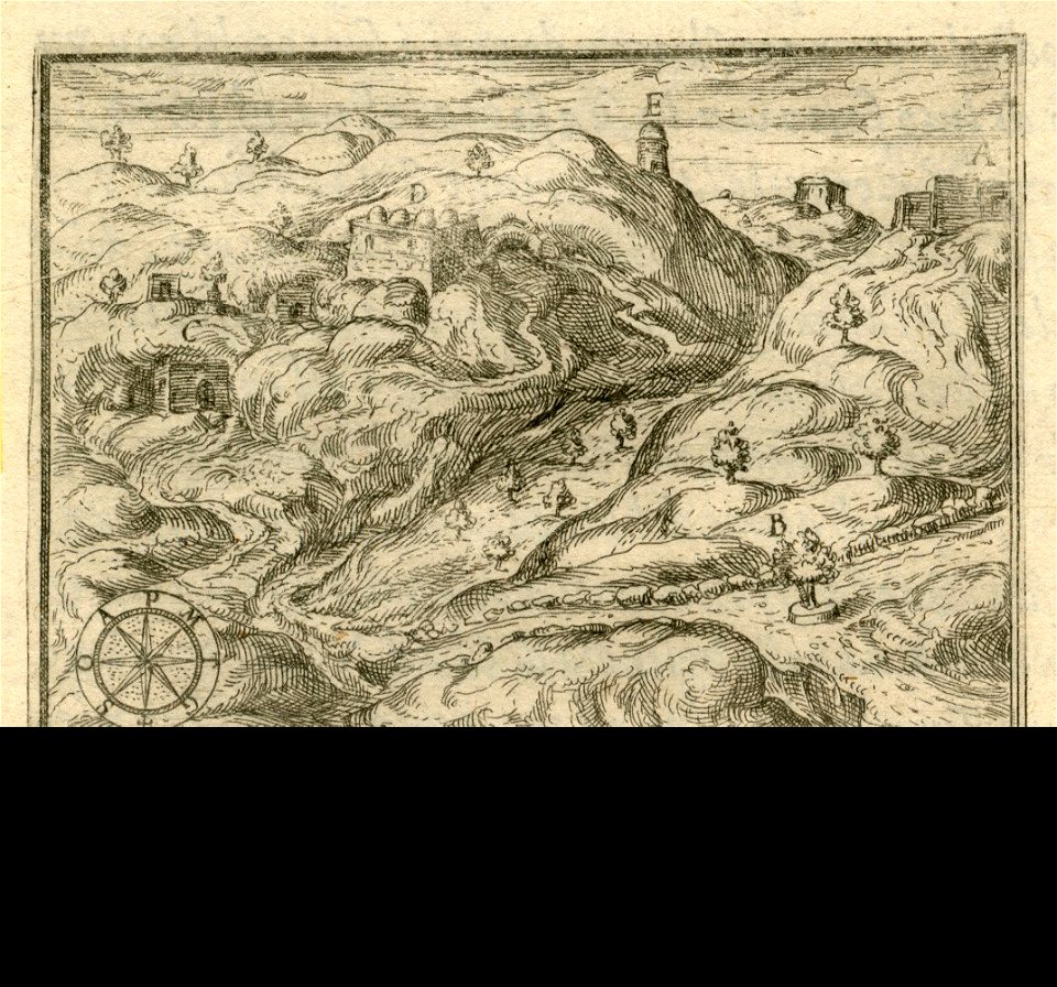 Landscape in Jerusalem, with the main historical buildings and sights - Zuallart Jean - 1587
