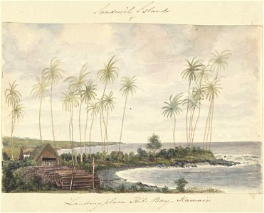 Landing place Hilo Bay, Hawaii, 1855, watercolour by James Gay Sawkins