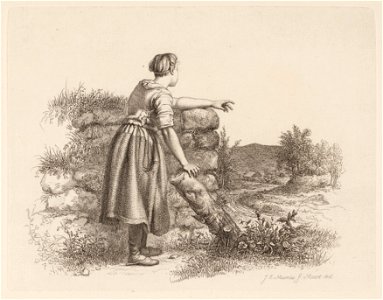 Landschap met op muur leunende vrouw, objectnr A 12622
