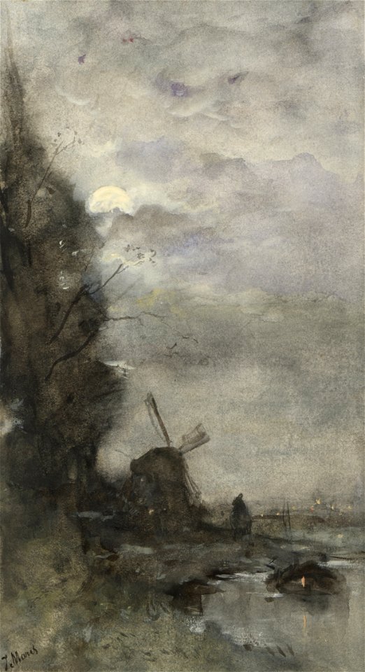 Landschap met molen bij maanlicht Rijksmuseum SK-A-2481