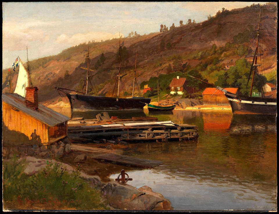 Landingsbrygge Husvik, Drøbak (Hans Fredrik Gude) - Nationalmuseum - 183695